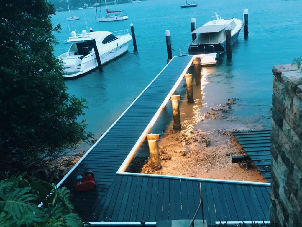 lighting on walkway to small boat