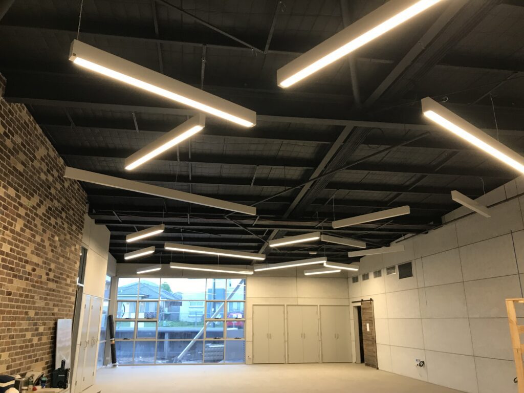 vertical lighting in a commercial complex