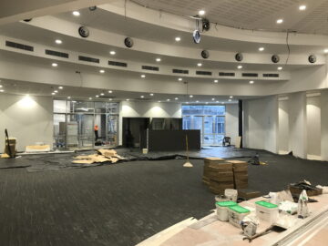 large conference room in white with wiring